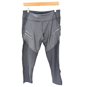 NWT Gottex Studio Black Faux Leather Mesh Paneled‎ Zip Detail Capri Leggings L/G